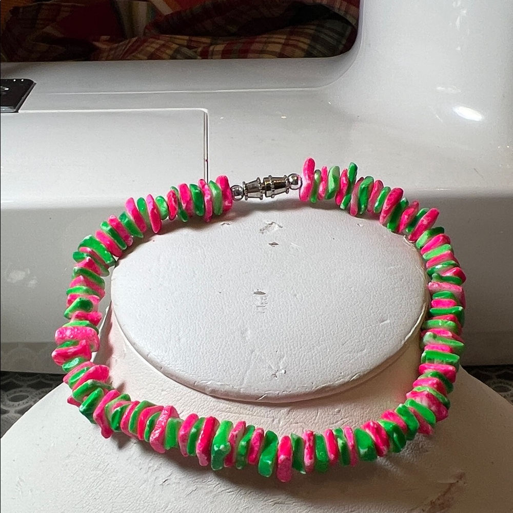 Vibrant Pink and Green Beaded Necklace